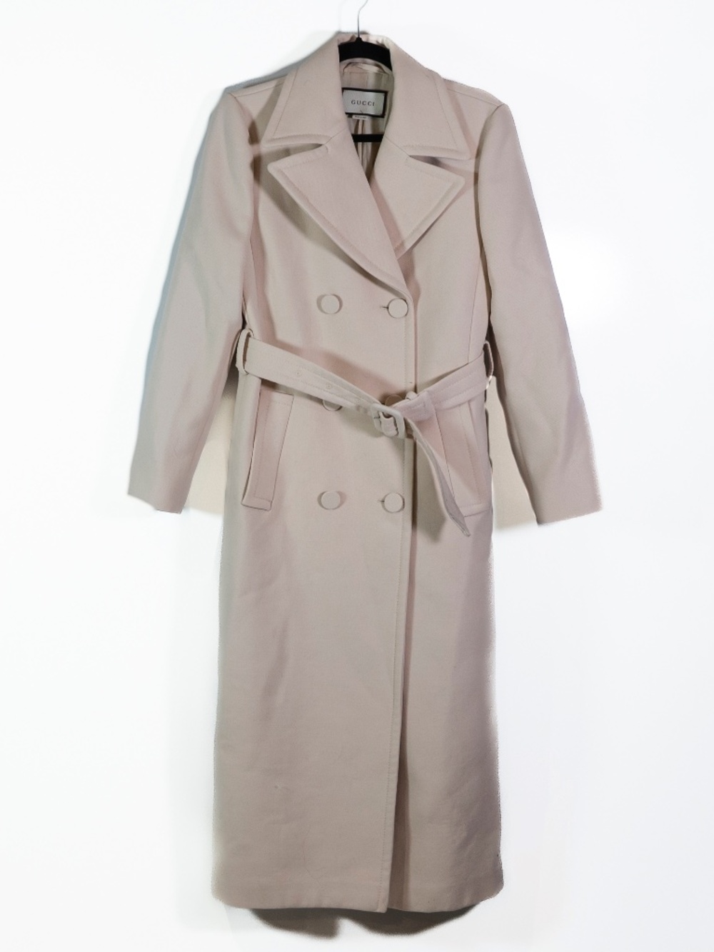 Gucci Women's Wool Double Breasted Collared Belted Silk Lined Jacket Coat Ivory